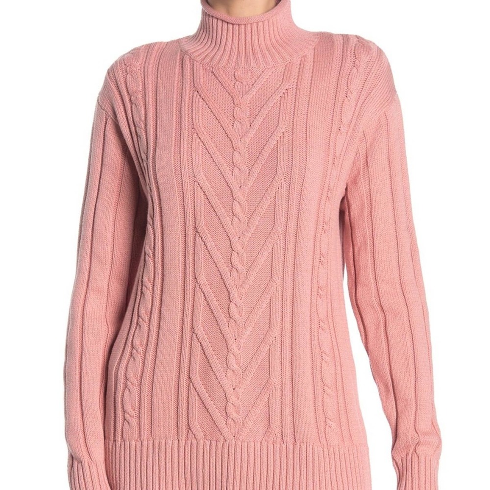 J. CREW Mock Neck Cable Knit Cotton Sweater In Pink L LARGE